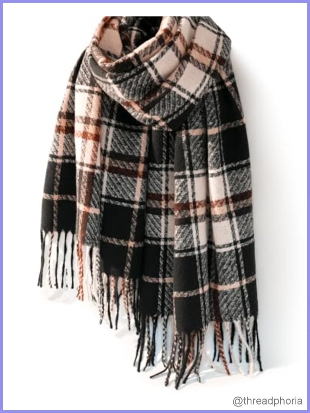 Oversized Plaid Fringe Scarf Shawl Wrap for Women Warm Winter Pashmina